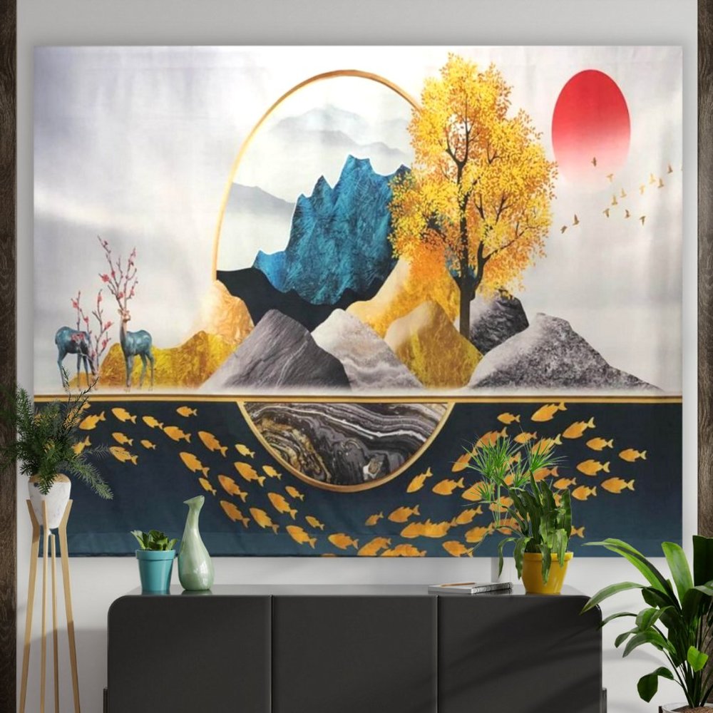 Abstrac Art Bedroom Wall Backdrop Abstract Mountain Nature Tapestry Wall Hanging